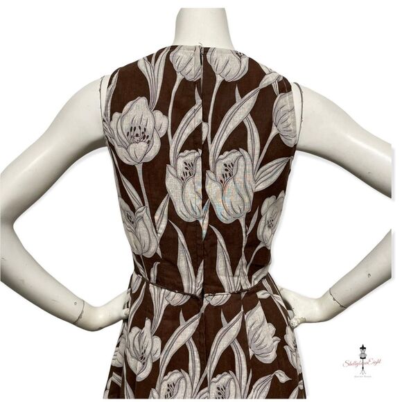 Vintage 1970s Floral Print Brown White Maxi Dress & Matching Shawl Scarf S 4 6 - Picture 14 of 15